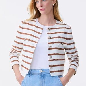 Ann Taylor The Crew Neck Jacket in Striped Tweed COLOR Tortoise Shell Size 4